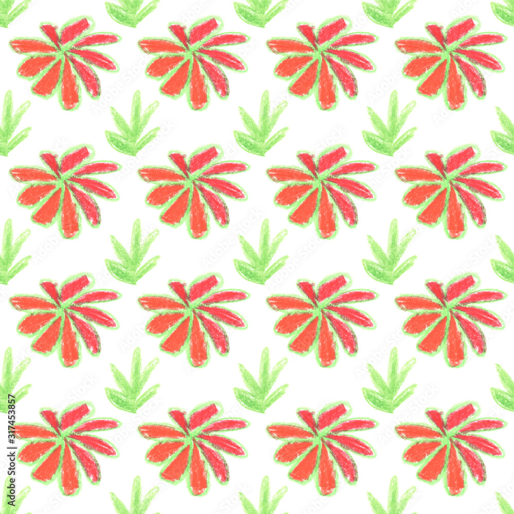 seamless floral pattern with flowers painted by crayons. seamless floral pattern with flowers painted by crayons.