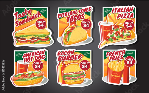 Fast food set, tasty set fast food vector
