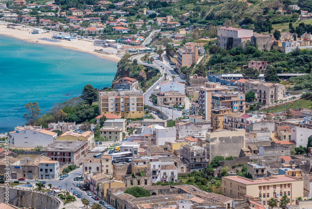 Aerial view on the Castellammare del Golfo town on Sicily Island in Italy