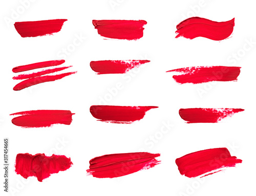 Set of Lipstick smear smudge swatch isolated on white background - Image photo