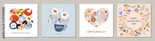 Happy Valentine's Day greeting cards. Floral square templates. Suitable for social media posts, mobile apps, banners design and web/internet ads. 