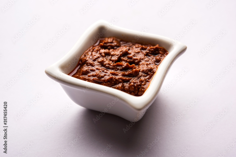 Homemade Tandoori Paste or Marinade mixture, in a bowl. used for grilled chicken or Paneer or vegetable. selective focus Homemade Tandoori Paste or Marinade mixture, in a bowl. used for grilled chicken or Paneer or vegetable. selective focus