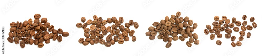 coffee grains roasted on a white background coffee grains roasted on a white background