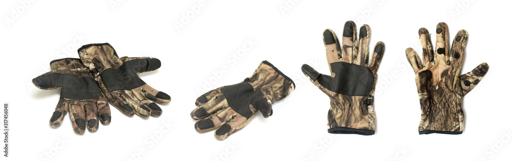 khaki gloves on white background khaki gloves on white background