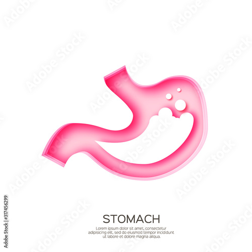 Stomach acid reflux, gastric acid in paper cut style. Water fluid. Indigestion and stomach pain problems. Human organ symbol.