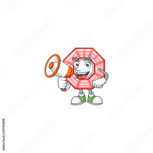 Cool cartoon character of chinese square feng sui holding a megaphone