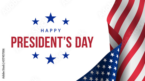 Happy Presidents Day. Festive banner with american flag and text