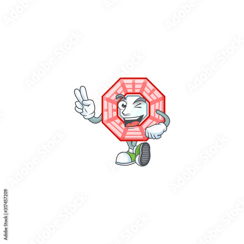 cartoon mascot design of chinese square feng sui with two fingers