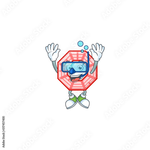 cartoon character of chinese square feng sui wearing Diving glasses