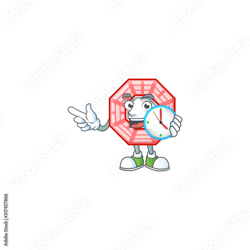 cartoon character style chinese square feng sui having clock