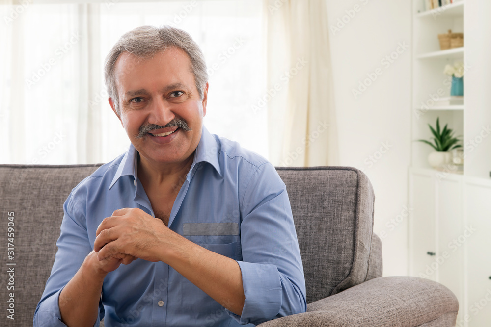 Portrait of a senior man sitting at home. Portrait of a senior man sitting at home.