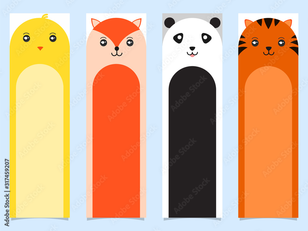 Colorful Printable Bookmarks of Cartoon Chick, Fox, Panda, Tiger. Stock  Vector | Adobe Stock