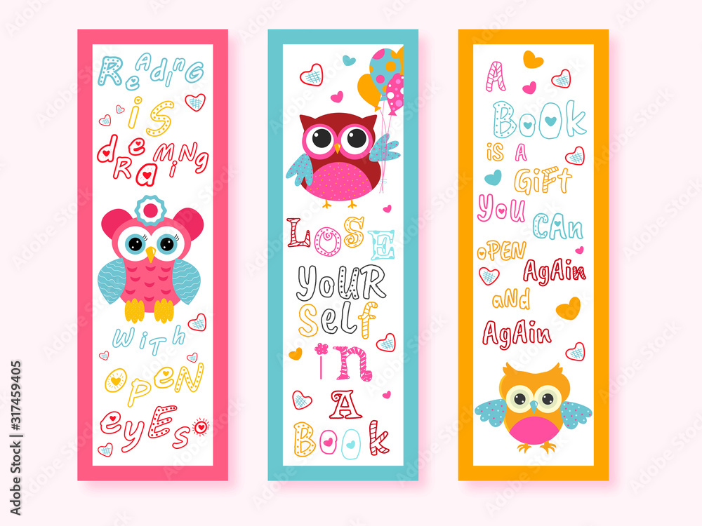 Printable Cartoon Owl Bookmarks with Messages in Three Color Option ...