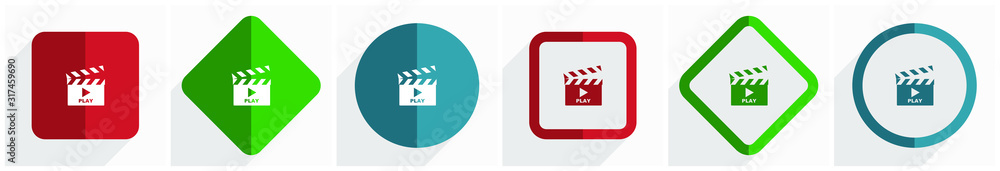 Video icon set, flat design vector illustration in 6 options for webdesign and mobile applications in eps 10 Video icon set, flat design vector illustration in 6 options for webdesign and mobile applications in eps 10