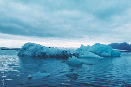 Icebergs in Jokulsarlon glacial lagoon. Vatnajokull National Park  southeast Iceland  Europe. Landscape photography