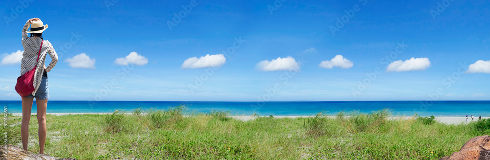 nice beach place with blue sky and white cloud