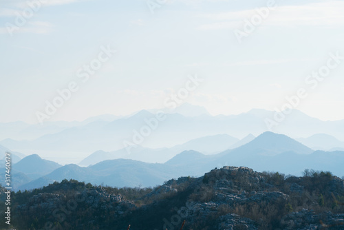 mountains range in the haze in Montenegro