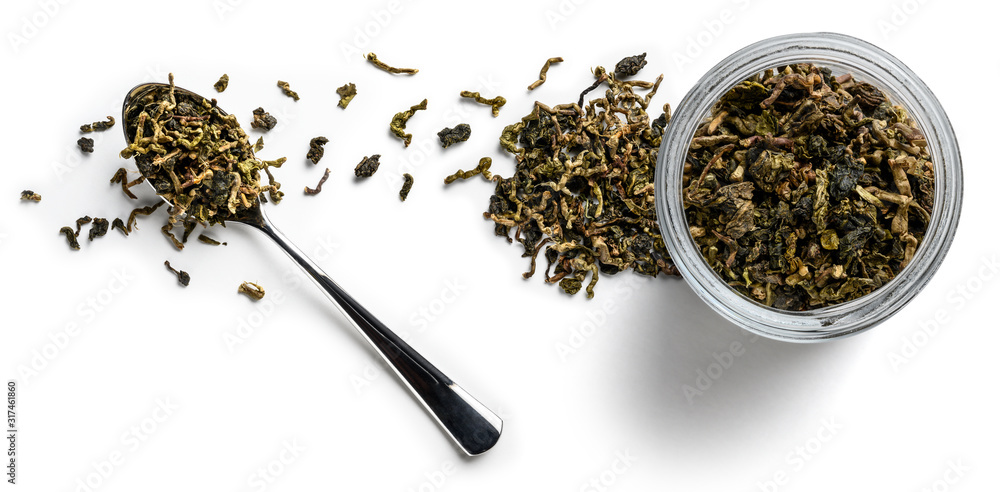 Fototapeta premium Lotus tea on a white background. The view from the top