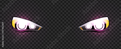 Car Headlight Lighting Halogen Head Lamps Vector. Front Machine Headlight With Round Form Main Light Frame And Yellow Turn Signal. Elegance Design Exterior Concept Template Realistic 3d Illustration