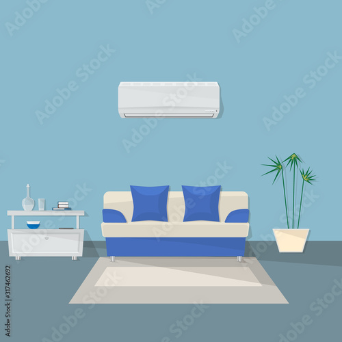 Wall air conditioner in the hall - home appliances for climate control in the room.
