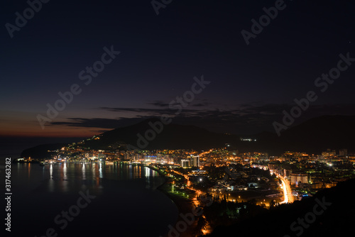 view of Budva city lights at night