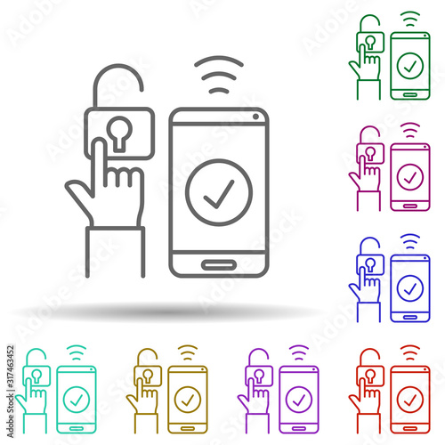 Fingerprint, prove, smartphone in multi color style icon. Simple thin line, outline vector of social addict icons for ui and ux, website or mobile application