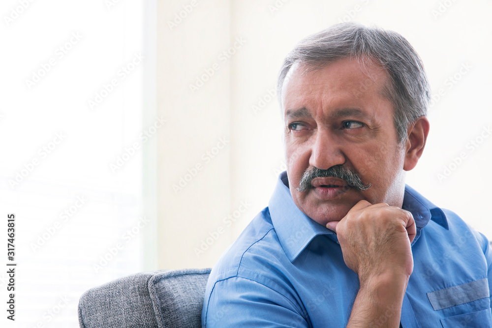 Portrait of a senior man sitting at home. Portrait of a senior man sitting at home.