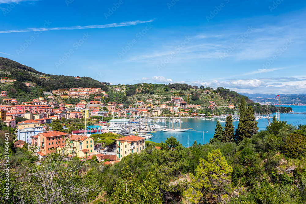 Scenic view of La Spezia yacht bay in sunny day, Cinque Terre, Italy, Liguria region.