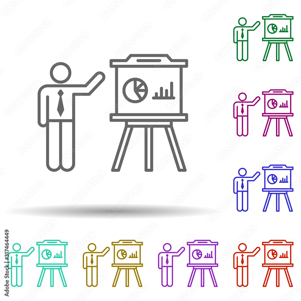 Meeting, staff, training in multi color style icon. Simple thin line, outline vector of team work icons for ui and ux, website or mobile application Meeting, staff, training in multi color style icon. Simple thin line, outline vector of team work icons for ui and ux, website or mobile application