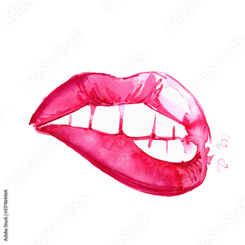 handpainted watercolor red lips on white background © beehouse studio