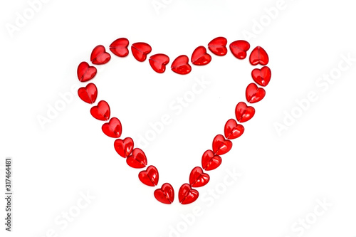 Valentine's heart-frame made of glass beads isolated on white, valentine's day , day valentine