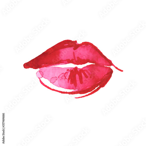 watercolor handpainted red lips isolated on white background © beehouse studio