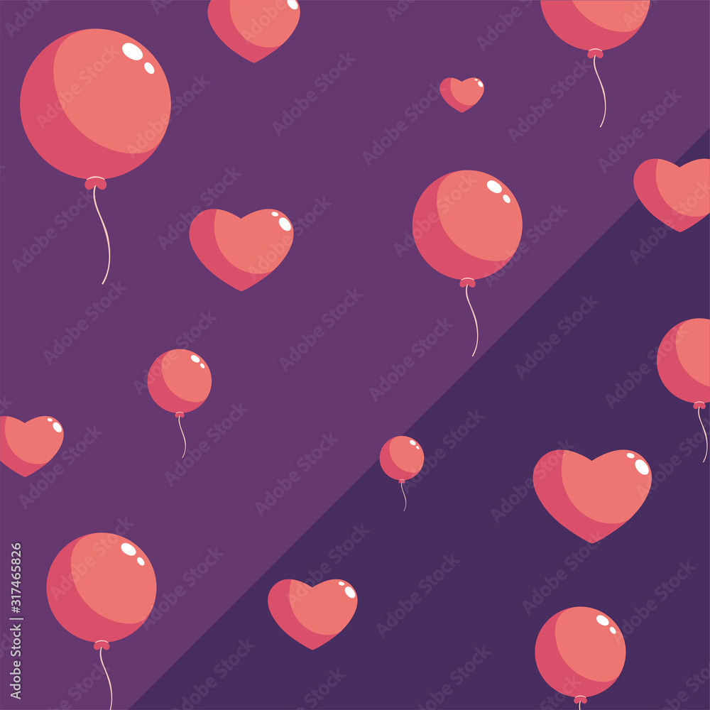 Love pink hearts balloons vector design