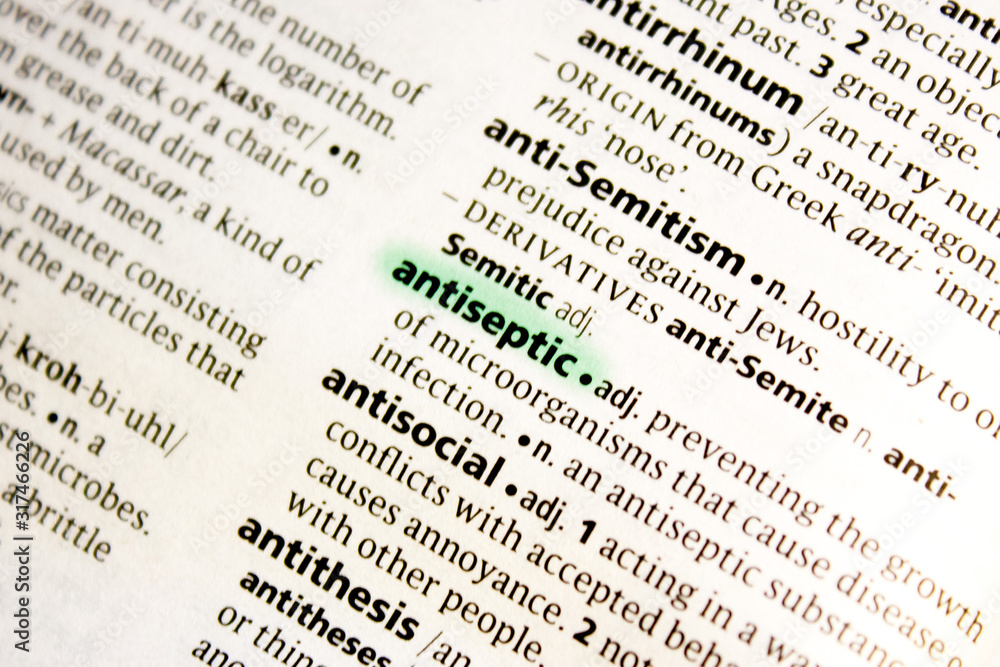 Antiseptic word or phrase in a dictionary. Antiseptic word or phrase in a dictionary.