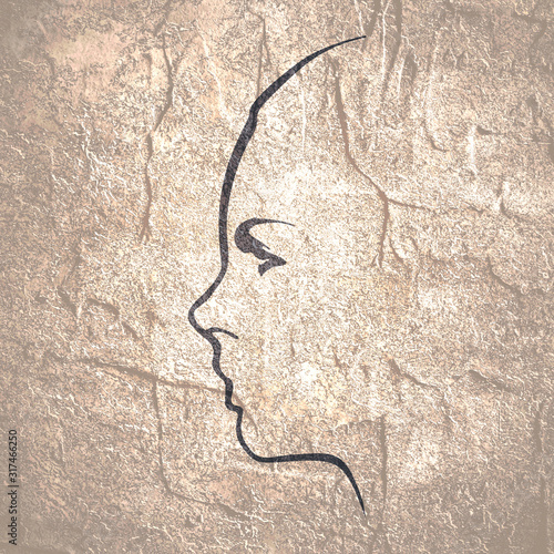 Face profile view. Elegant silhouette of a female head. Beautiful woman portrait. Thin line style