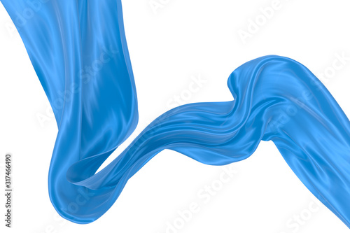Beautiful flowing fabric of blue wavy silk or satin. 3d rendering image. © Andrey Shtepa