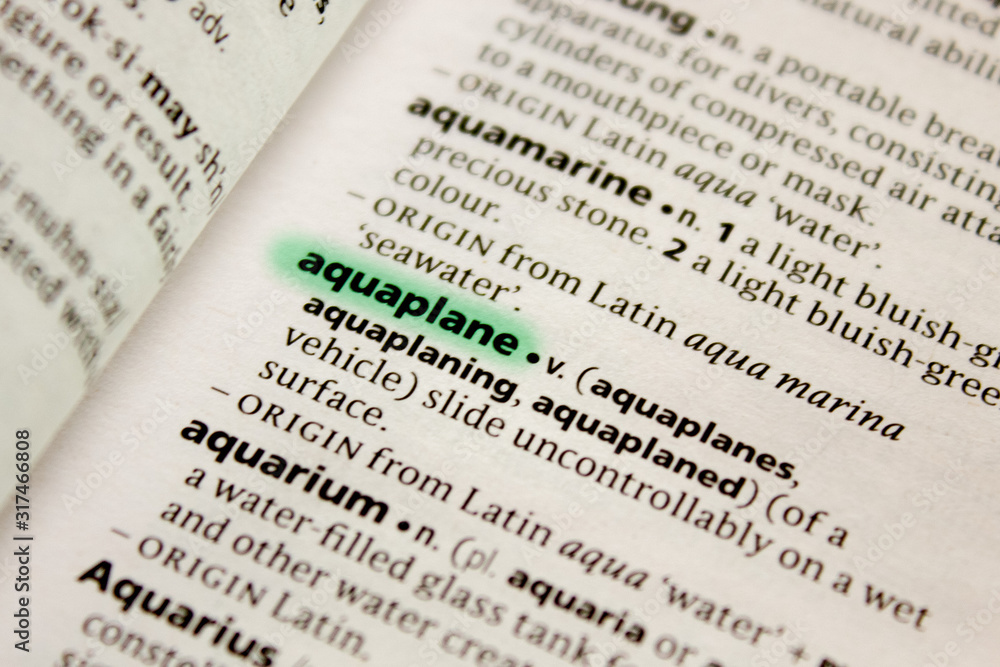 Aquaplane word or phrase in a dictionary.