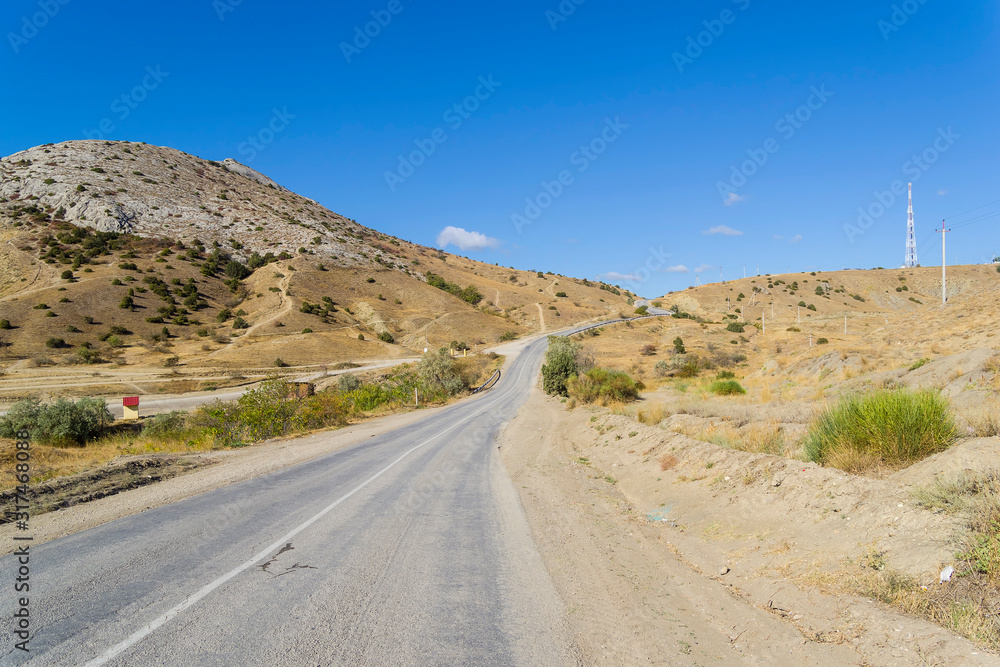 Road in arid areas. Crimea.