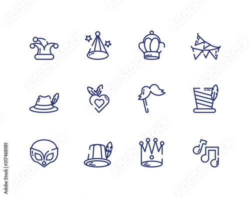 Isolated mardi gras icon set vector design