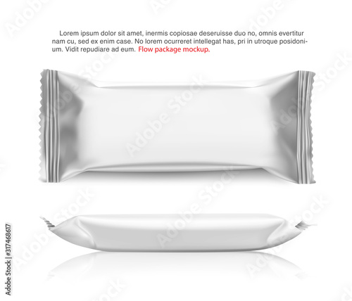 Blank mockup of flow pack. Vector illustration isolated on white background. It can be used in the adv, promo, package, etc. EPS10.	