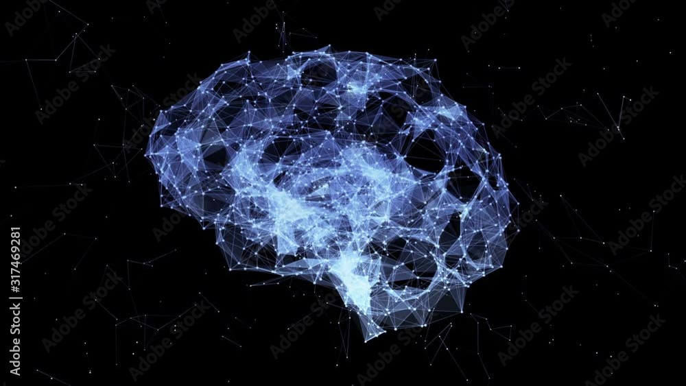 Artificial Intelligence Neural Network - Net shaped Brain on black background 4K seamless loop