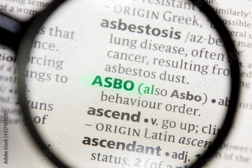 Asbo word or phrase in a dictionary. photo