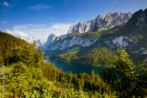 Location Alpine lake Vorderer Gosausee in Upper Austria.