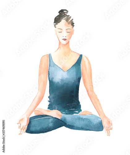 handpainted watercolor woman practicing yoga © beehouse studio