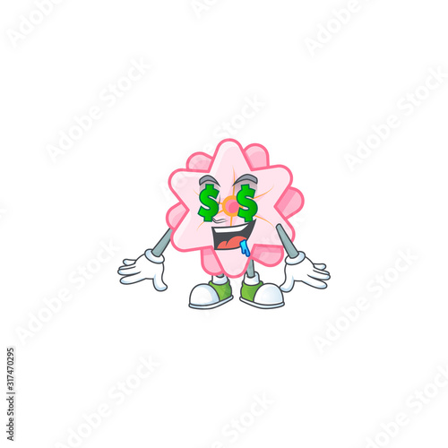 Happy rich chinese pink flower with Money eye cartoon character style