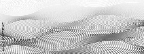 Black dotted squiggle lines with gradient. Digital halftone pattern. Abstract technology background, textured surface. Radio waves concept. Monochrome vector op art design. EPS10 illustration