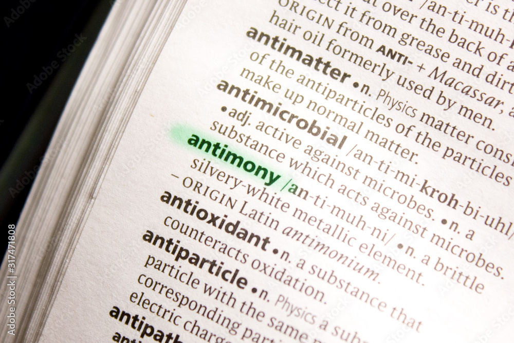 Antimony word or phrase in a dictionary.