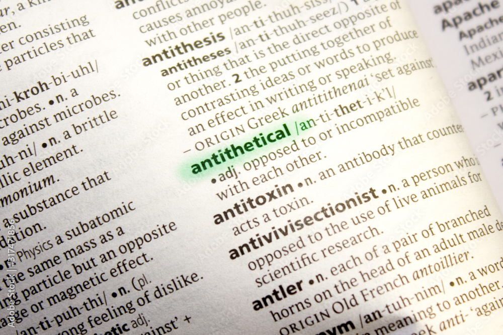 Antithetical word or phrase in a dictionary. Antithetical word or phrase in a dictionary.