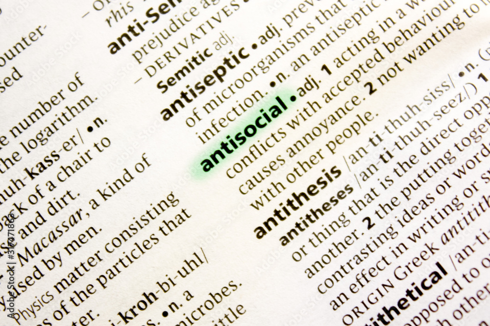 Antisocial word or phrase in a dictionary. Antisocial word or phrase in a dictionary.