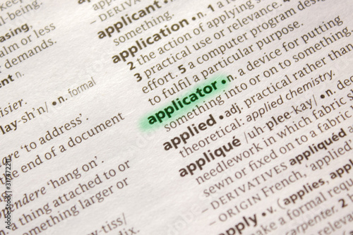 Applicator word or phrase in a dictionary.